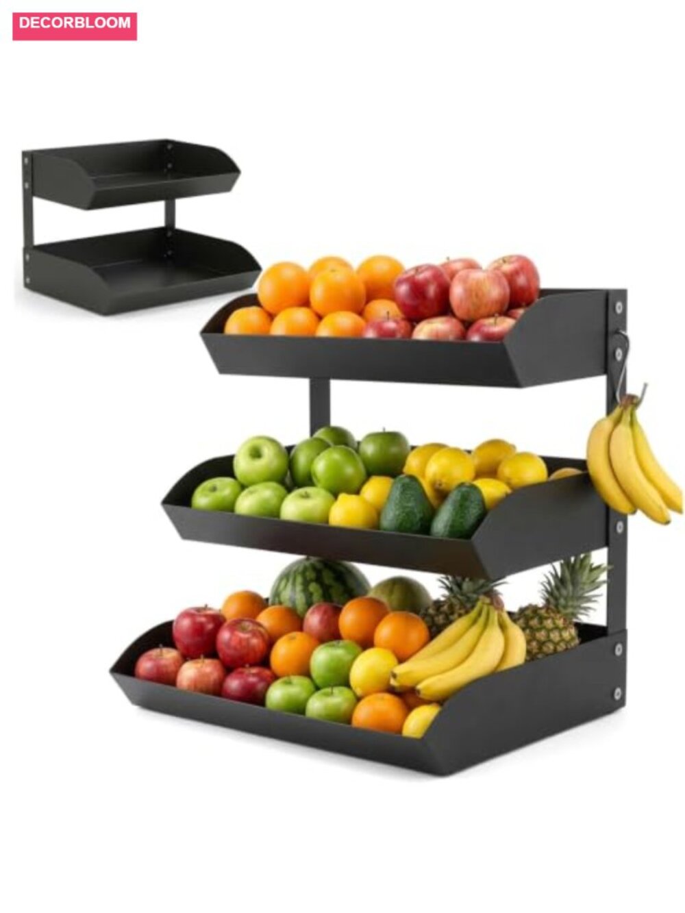 3-Tier Metal Fruit Basket Kitchen Counter Banana Holder Stackable Organizer